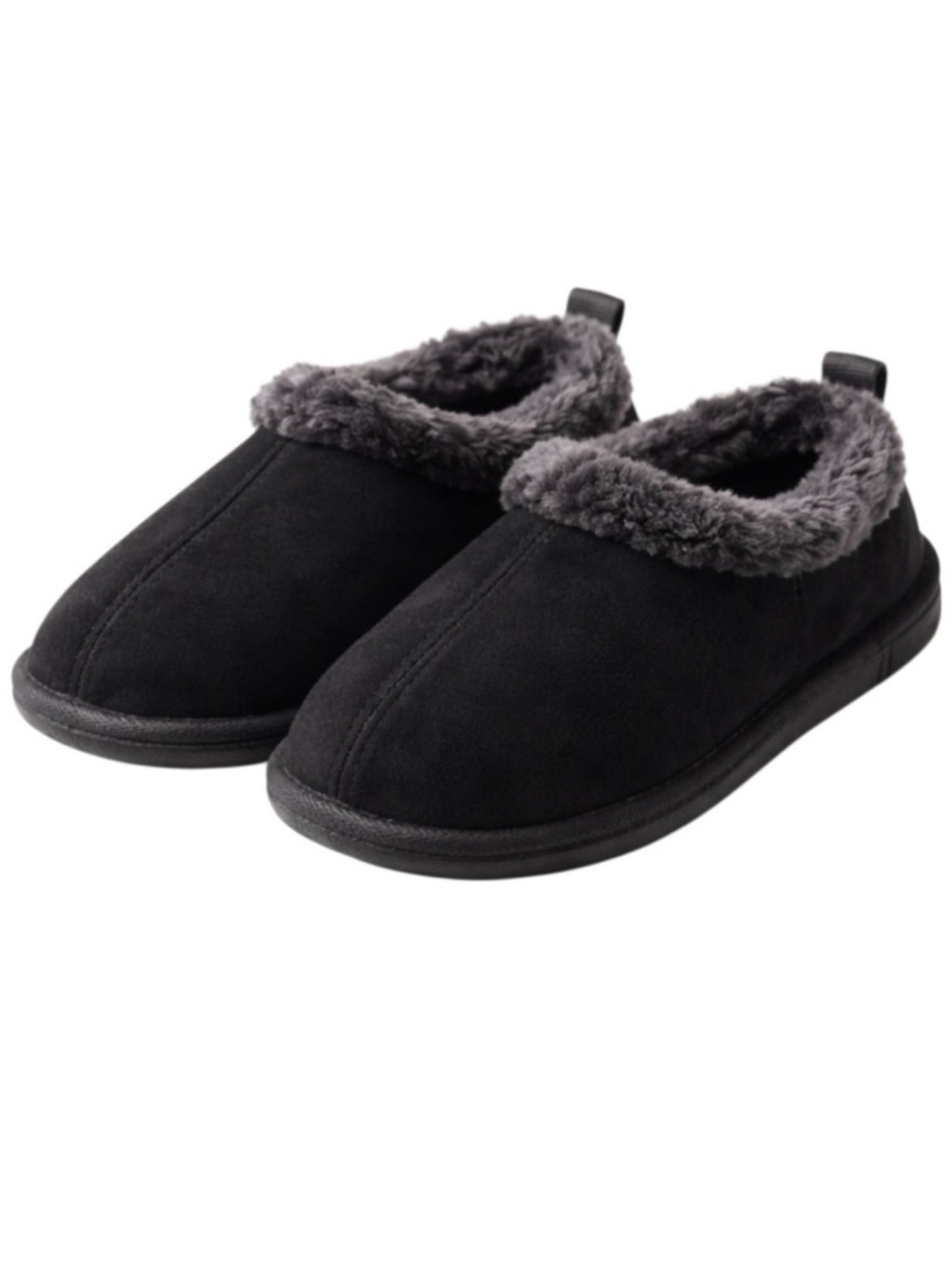 Women’s Black Faux Suede Fur Lined Indoor Outdoor Slippers Size 6 - 7 Cozy
